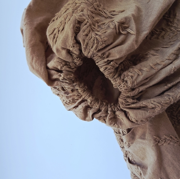 MAJE Lalmeto One Sleeve Tan BROWN Blouse Embroidered Cut Out Zipper Size 1 S - Picture 6 of 16